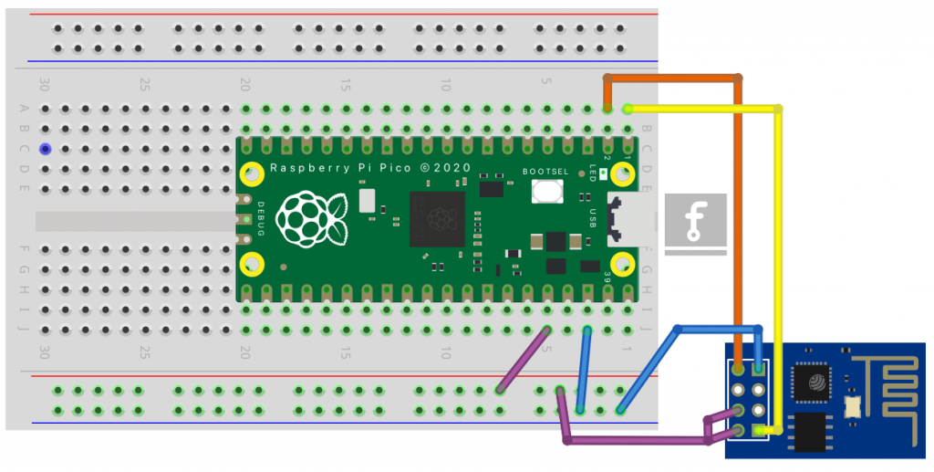 Schemat połączeń Raspberry Pi Pico z Esp01 